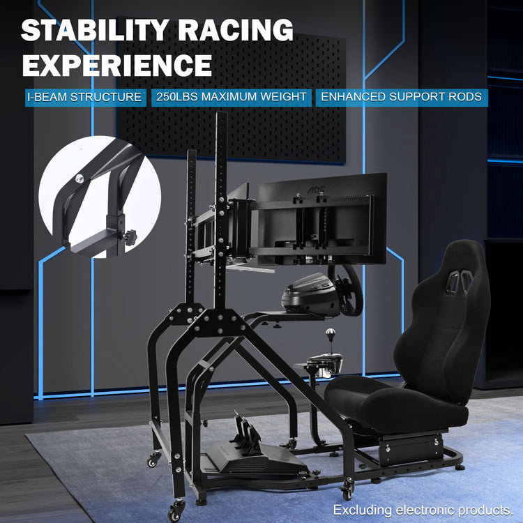 Anman Stand-up Racing Simulator Cockpit with Black Gaming Seat Triple Monitor Stand FIt for Logitech G29 G920 G923,for Thrustmaster T-GT II T80 T150,for PXN V9 V10 V99,Standing Sim Driving Cockpit, Not Include Wheel Shifter Pedal TV