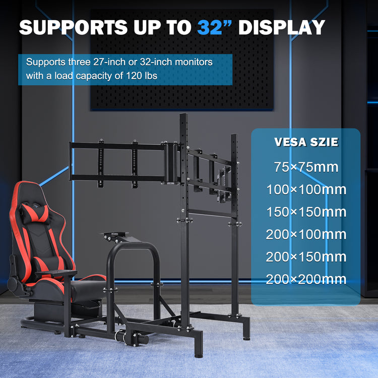 Anman Driving Simulator Cockpit with Triple Monitor Mount and Red Seat Fits for Logitech/Thrustmaster/Fanatec/Moza G29 G920 G923 CSL-DD T248 Racing Sim Cockpit Without Steering Wheel, Pedals and Shifter