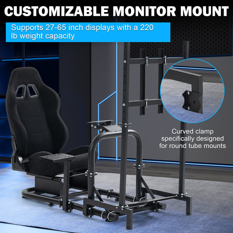 Anman G923 Adjustable Racing Gaming Simulator Cockpit Pro with Black Esports Seat Equipped with Double Shift Lever Display TV Stand Fits for Logitech/Thrustmaster T300RS TX/Fanatec/PC/PS4/Xbox. Without Steering Wheel, Pedals and Shifter