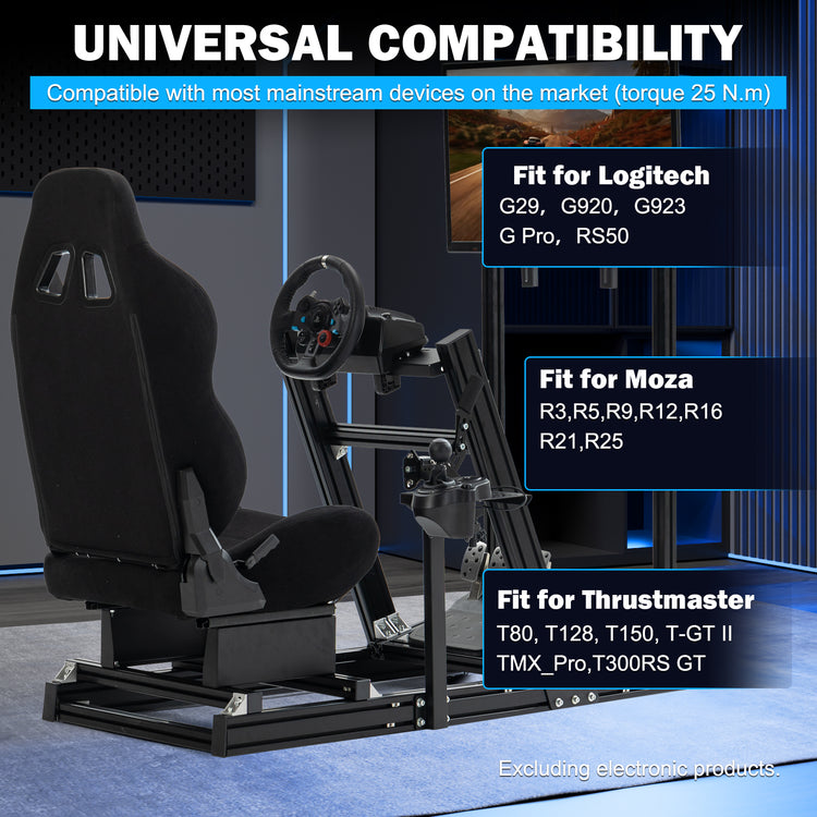 Anman 8040 Aluminum Profile Racing Sim Cockpit with Black Seat Monitor Mount,F1 Trunk Simulator,Fit for Moza/Logitech/Fanatec/Thrustmaster,Professional-Grade,No TV,Steering Wheel,Handbrake,Pedals