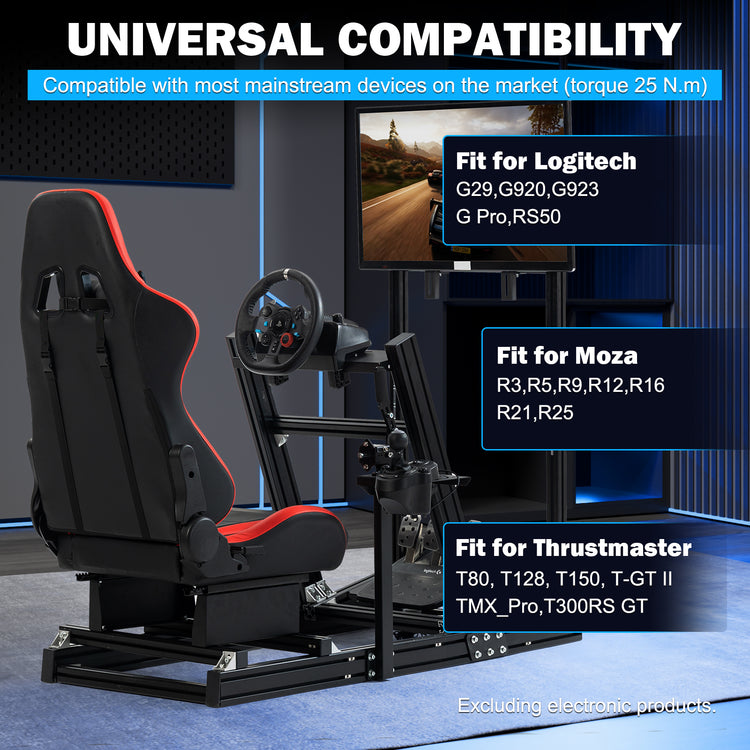 Anman 8040 Aluminum Profile Racing Sim Cockpit with Red Seat Monitor Mount,F1 Trunk Simulator,Fit for Moza/Logitech/Fanatec/Thrustmaster,Professional-Grade,No TV,Steering Wheel,Handbrake,Pedals