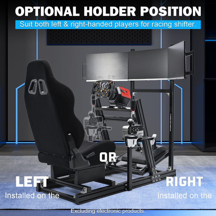 Anman 8040 Aluminum Profile Racing Sim Cockpit with Black Seat Triple Screen Monitor,F1 Trunk Simulator,Fit for Moza/Logitech/Fanatec/Thrustmaster,Professional-Grade,No TV,Steering Wheel,Handbrake,Pedals