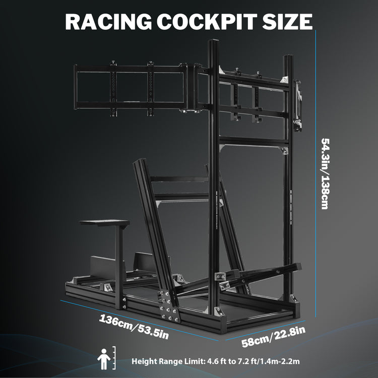 Anman 8040 Aluminum Profile Racing Sim Cockpit with Triple Screen Monitor Stand,F1 Trunk Simulator,Fit for Moza/Logitech/Fanatec/Thrustmaster,Professional-Grade,No Seat,Steering Wheel,Handbrake,Pedals