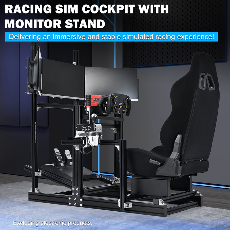 Anman Sim Racing Cockpit 8040 Aluminium Profile Racing Stand with Triple Monitor Stand, Fit for Using Direct Drive Steering Wheel GPRO CSLDD T818 Driving Simulator Cockpit with Black Seat Not Include Steering Wheel,Pedals,Handbrake