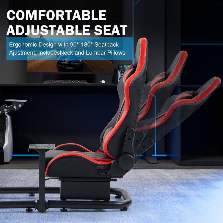 Anman Sim Simulator Cockpit With Red Seat fit for Thrustmaster Logitech G29,G920,G920,T300rs,T150,T248 Round Tube Freedom Upgrade. Wheel ,Shifter ,Pedals NOT Included