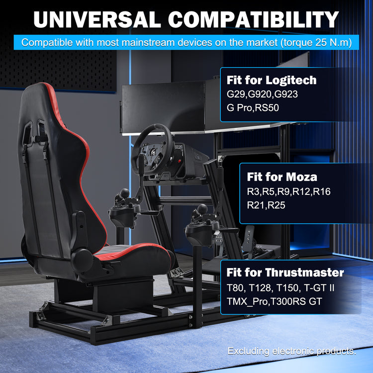 Anman 8040 Aluminum Profile Racing Sim Cockpit with Red Seat Triple Screen Monitor,F1 Trunk Simulator,Fit for Moza/Logitech/Fanatec/Thrustmaster,Professional-Grade,No TV,Steering Wheel,Handbrake,Pedals
