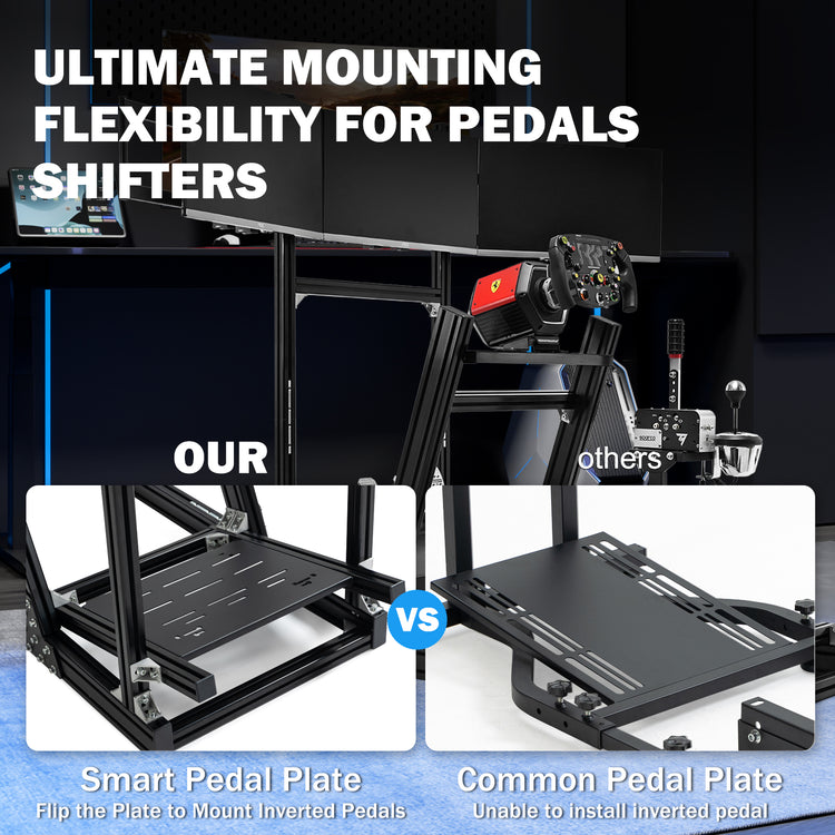 Anman 8040 Aluminum Profile Racing Sim Cockpit with Triple Screen Monitor Stand,F1 Trunk Simulator,Fit for Moza/Logitech/Fanatec/Thrustmaster,Professional-Grade,No Seat,Steering Wheel,Handbrake,Pedals