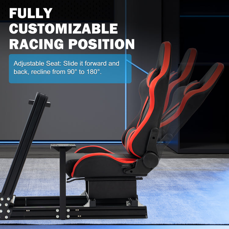 Anman 8040 Aluminum Profile Racing Sim Cockpit with Red Seat Monitor Mount,F1 Trunk Simulator,Fit for Moza/Logitech/Fanatec/Thrustmaster,Professional-Grade,No TV,Steering Wheel,Handbrake,Pedals