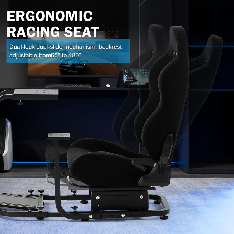 Anman Stand-up Racing Simulator Cockpit with Black Gaming Seat Triple Monitor Stand FIt for Logitech G29 G920 G923,for Thrustmaster T-GT II T80 T150,for PXN V9 V10 V99,Standing Sim Driving Cockpit, Not Include Wheel Shifter Pedal TV