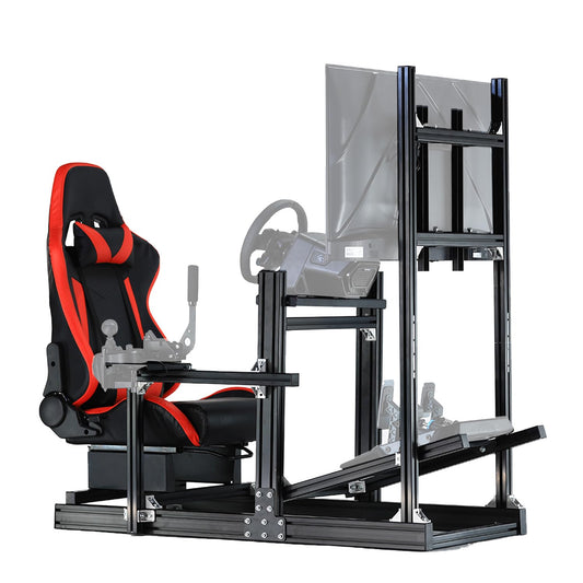 Anman Racing Simulator Cockpit Stand with Monitor Mount & Red Seat Fit for Logitech/Thrustmaster/Fanatec G29 G920 G923 T128 T300,Adjustable Steering Wheel Stand,Not Included Wheel,Pedals & Shifter