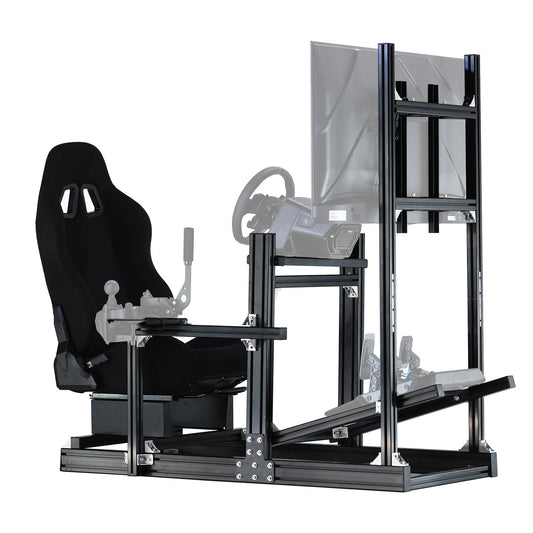 Anman Racing Simulator Cockpit Stand with Monitor Mount and Black Seat Fit for Logitech/Thrustmaster/Fanatec G29 G920 G923 T300,Adjustable Steering Wheel Stand,Not Included Wheel,Pedals & Shifter