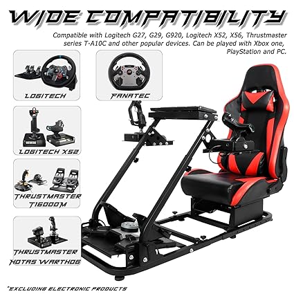 Anman Versatile Flight Sim Stand with Seat Fits for Logitech/Thrustmaster G29,G920,G923,X52,G PRO,T16000,T80,T300,Double Gearshift Lever Racing Wheel Mount Simulator Cockpit,Electronics Not Included