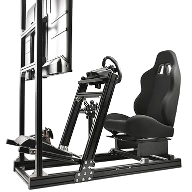 Anman Rock-Firm Game Racing Simulator Cockpit with Esports Black Seat Steering Wheel Frame Monitor Stand Fits for Logitech Thrustmaster Fanatec Xbox G29 I G920 I G923,T300RS TX,PC,HOTAS Warthog