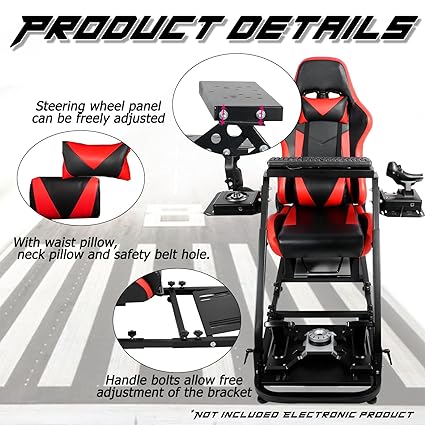 Anman Versatile Flight Sim Stand with Seat Fits for Logitech/Thrustmaster G29,G920,G923,X52,G PRO,T16000,T80,T300,Double Gearshift Lever Racing Wheel Mount Simulator Cockpit,Electronics Not Included