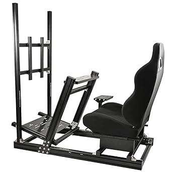 Anman Rock-Firm Game Racing Simulator Cockpit with Esports Black Seat Steering Wheel Frame Monitor Stand Fits for Logitech Thrustmaster Fanatec Xbox G29 I G920 I G923,T300RS TX,PC,HOTAS Warthog