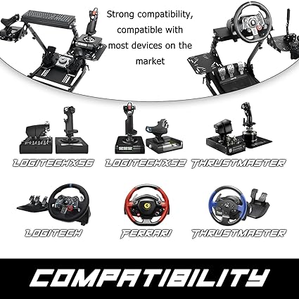Anman Foldable Flight Sim Stand Fits for Logitech Thrustmaster G29,G920,G923,X52,G PRO,T16000,T248x,T80,T300,Double Gearshift Lever Racing Wheel Stand Adjustable Racing Cockpit, Without Electronics
