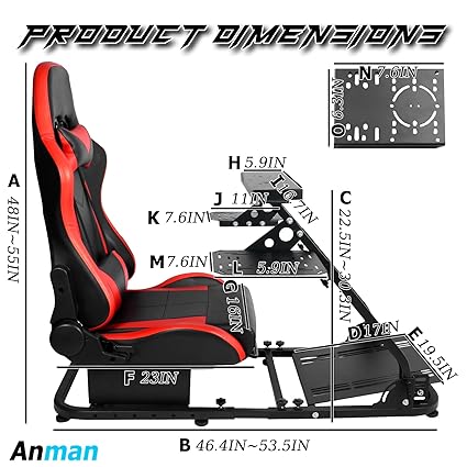 Anman Versatile Flight Sim Stand with Seat Fits for Logitech/Thrustmaster G29,G920,G923,X52,G PRO,T16000,T80,T300,Double Gearshift Lever Racing Wheel Mount Simulator Cockpit,Electronics Not Included