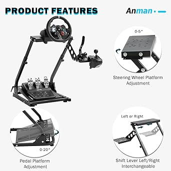 Anman Racing Steering Wheel Cockpit Pro Gear Shifter Mount Fit for Logitech G25 G27 G29 Fanatec Thrustmaster Adjustable Height & Angle Racing Simulator Cockpit Foldable NO Pedal and steering Wheel