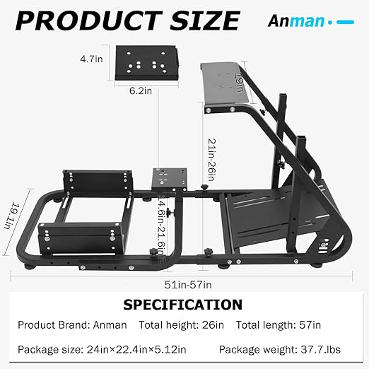 Anman Installable Monitor TV Mount Steering Wheel Stand fit for Logitech/Thrustmaster G23,G25,G27,G923,G PRO,T248X,T80,T300RS,TH8A,Fully Adjustable Large Simulator Cockpit/Not Included Electronics
