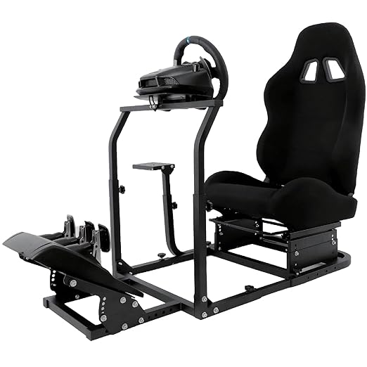 Anman Racing Simulator Cockpit With Real Racing Seat fit for PC PS4 XBOX Racing Wheel Stand Video Game for Logitech G27 G29 G920 Fanatec Thrustmaster T500RS T300RS, NOT Include Wheel Shifter Pedal