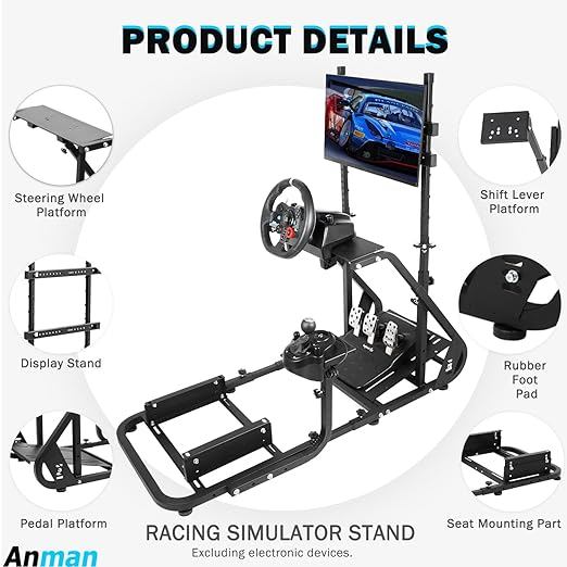 Anman Gaming Simulator Cockpit with Monitor Stand, Not included Wheel Shifter Pedal Seat