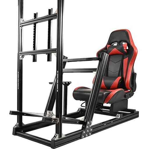 Anman Rock-Firm Game Driving Sim Simulator Cockpit with Esports Red Seat Racing Wheel Frame Monitor TV Stand Fits for All Logitech,Thrustmaster T300RS TX T248X, Fanatec, Without Wheel Shifter Pedals