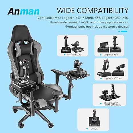 Anman Flight Simulator Cockpit with Racing Seat Fit for A10C Metal Warthog Gear, Logitech G29/G923/G920, THRUSTMASTER T248 Detachable Flight Simulation Stand