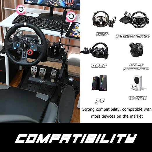 Anman Stability Racing Wheel Stand fit for Logitech/Thrustmaster/PC/Fanatec G27,G29,G920,G923,T150,T248,T300,TMX,Upgrade Steering Shifter Mount Cockpit,Wheel Shifter Pedals NOT Included
