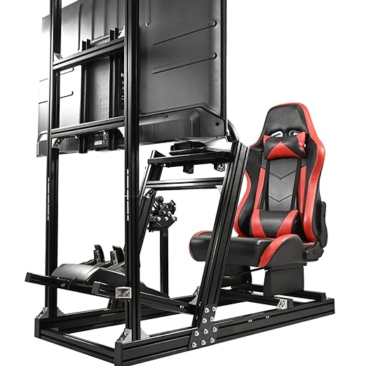 Anman Rock-Firm Game Driving Sim Simulator Cockpit with Esports Red Seat Racing Wheel Frame Monitor TV Stand Fits for All Logitech,Thrustmaster T300RS TX T248X, Fanatec, Without Wheel Shifter Pedals