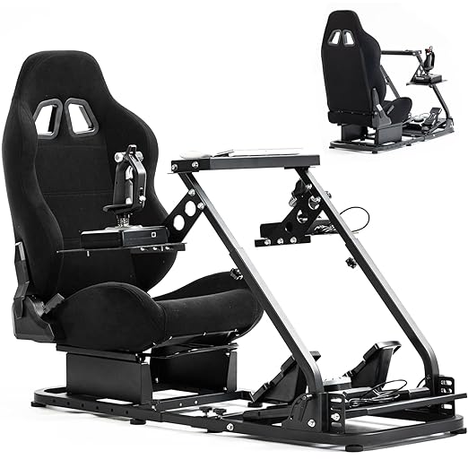 Anman Flight Sim Stand Game Simulator Cockpit with Black Seat Dual shift rod fittings -Flight series