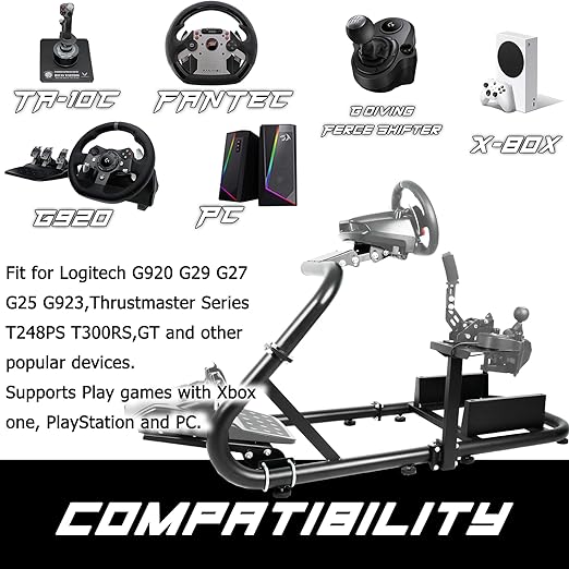 Anman Pro Steering Wheel Stand fits for Logitech/Thrustmaster g25,g27,g923,t3pa,T248x,T80,T300RS TX, 50mm Round Tube Freedom Upgrade Racing Simulator Cockpit Steering Wheel Pedal Seat Not Included
