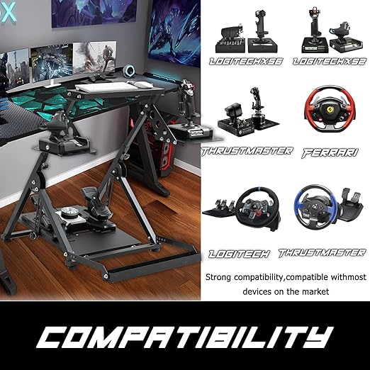 Anman Foldable Flight Simulation Cockpit 3.0 with Fixed Slot Fit for Logitech,Thrustmaster HOTAS Warthog,Fanatec,Electronics Adjustable Fight Sim Mount Pedals, Steering Wheel Not Included