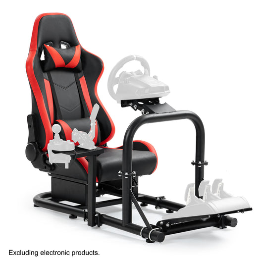 Anman Racing Simulator Cockpit with Red Seat φ50mm Large Round Tube Driving Gaming Cockpit Adjustable Fits for Logitech G25 G27 G29 /for Thrustmaster T300RS TX/for Fanatec NOT Include Wheel Shifter Pedals
