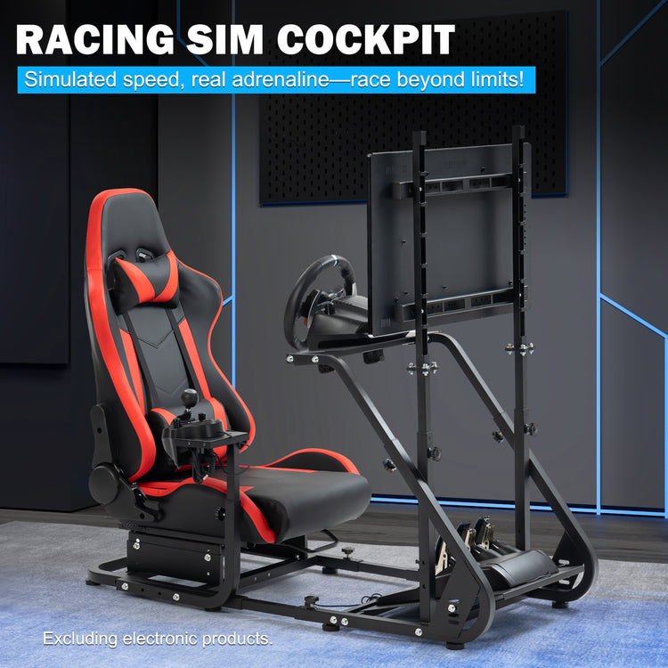 Anman Racing Simulator Cockpit With Red Ergonomic Seat and Monitor Stand, Fit for Logitech G27 G29 G920/for PXN/for Thrustmaster T500RS T300RS, Adjustable Driving Simulator, Not Include Steering Wheel, Pedals, Handbrake, and Monitor