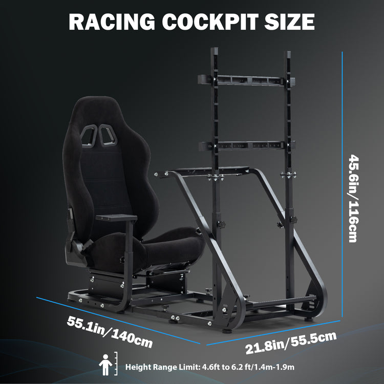 Anman Racing Simulator Cockpit With Black Racing Seat and Monitor Stand, Fit for Logitech G27 G29 G920/for PXN/for Thrustmaster T500RS T300RS, Adjustable Driving Simulator, Not Include Steering Wheel, Pedals, Handbrake, and Monitor