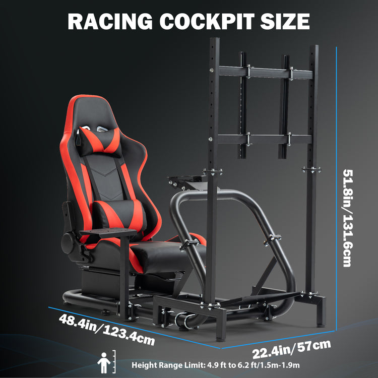 Anman Pro Adjustable Driving Racing Simulator Cockpit with Red Seat and Monitor Mount, Fit for Logitech G29 G920 G923/Thrustmaster T300RS/Moza R3 R5, Wheel, Pedals, and Monitor Not Included
