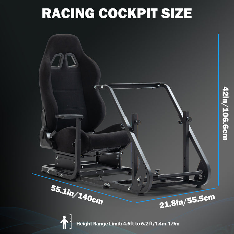 Anman Racing Simulator Cockpit With Black Racing Seat, Mountable Monitor Stand, Fit for Logitech G27 G29 G920/Fanatec/Thrustmaster T500RS T300RS, Adjustable Driving Simulator, Not Include Steering Wheel, Pedals, Handbrake and Monitor