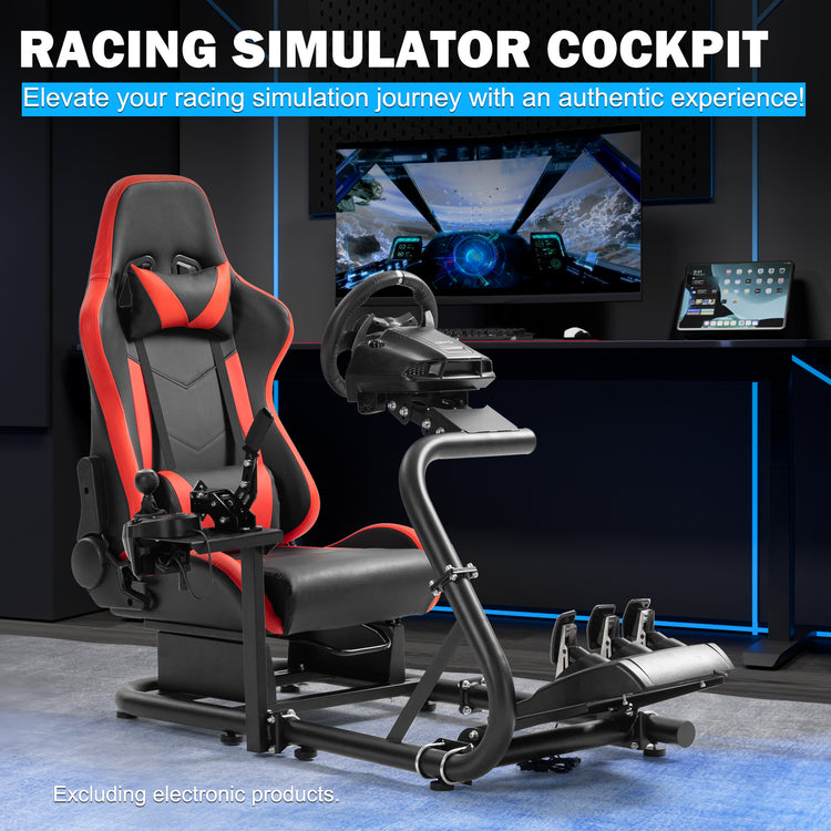 Anman Sim Simulator Cockpit With Red Seat fit for Thrustmaster Logitech G29,G920,G920,T300rs,T150,T248 Round Tube Freedom Upgrade. Wheel ,Shifter ,Pedals NOT Included