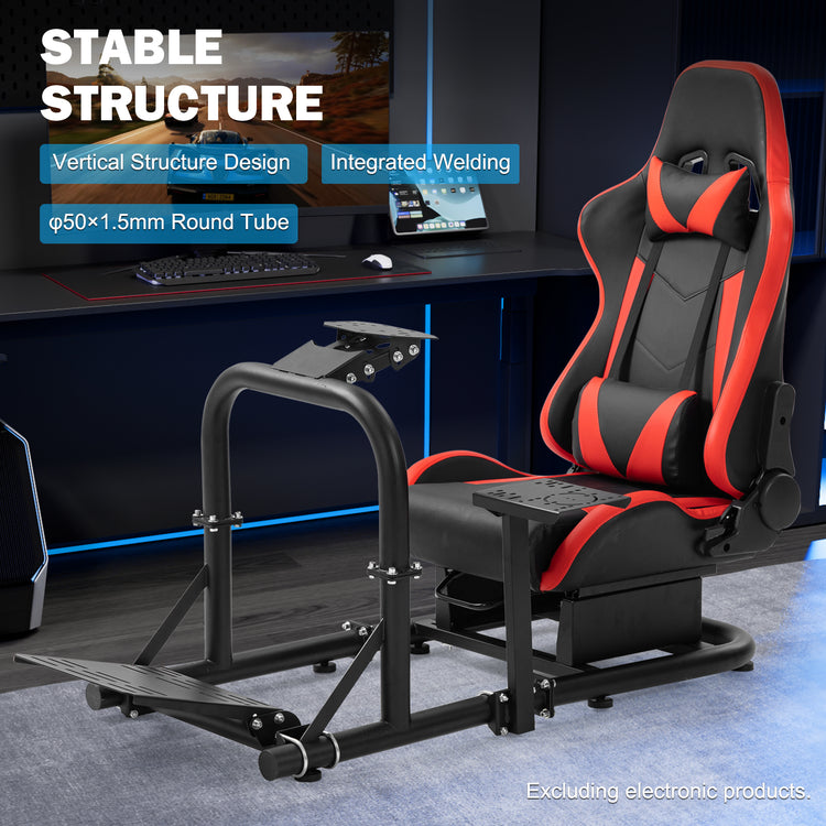 Anman Racing Simulator Cockpit with Red Seat φ50mm Large Round Tube Driving Gaming Cockpit Adjustable Fits for Logitech G25 G27 G29 /for Thrustmaster T300RS TX/for Fanatec NOT Include Wheel Shifter Pedals