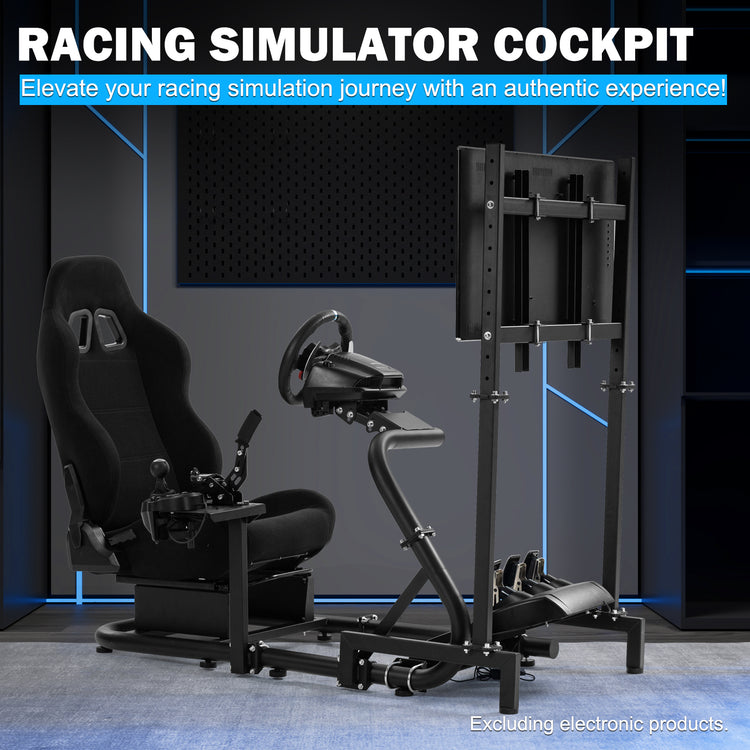 Anman Racing Sim Simulator Cockpit with Black Seat with Display Stand fit for Logitech G29 G25 G920 G923, for Thrustmaster T248,Not Include Wheel Shifter Pedals Monitor