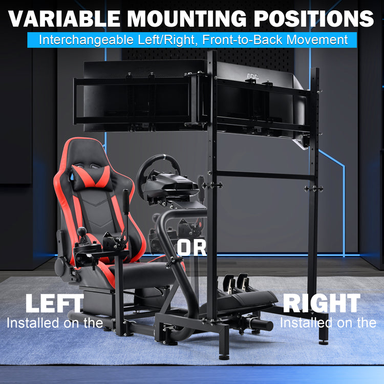 Anman Racing Simulator Cockpit with Triple Monitor Stand and Red Seat Compatible with Logitech G29 G920 G923 and Thrustmaster T300RS steering wheels. Not include steering wheel, pedals, monitors, or handbrake.