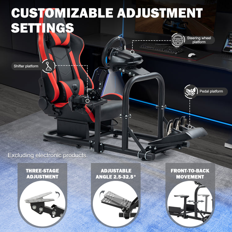 Anman Racing Simulator Cockpit with Red Seat φ50mm Large Round Tube Driving Gaming Cockpit Adjustable Fits for Logitech G25 G27 G29 /for Thrustmaster T300RS TX/for Fanatec NOT Include Wheel Shifter Pedals
