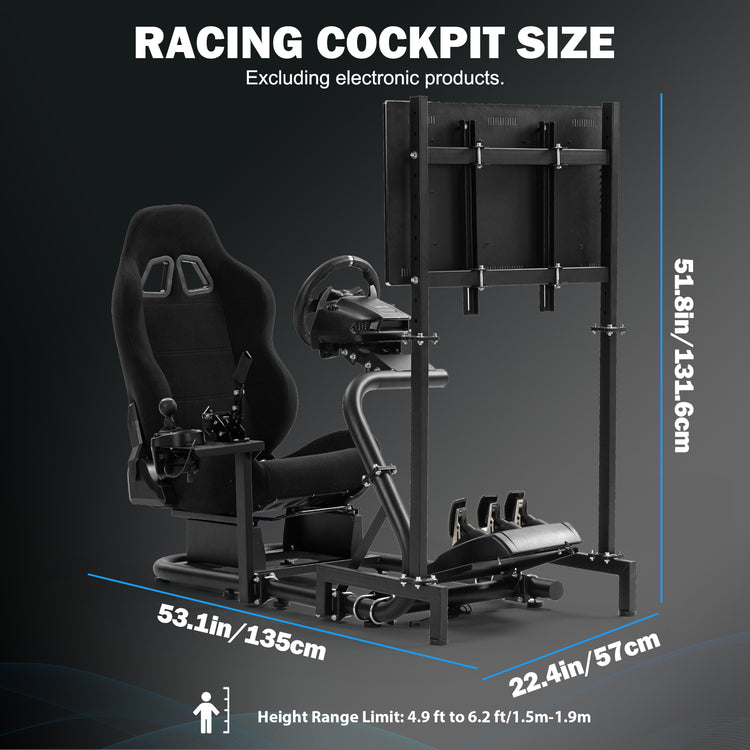Anman Racing Sim Simulator Cockpit with Black Seat with Display Stand fit for Logitech G29 G25 G920 G923, for Thrustmaster T248,Not Include Wheel Shifter Pedals Monitor