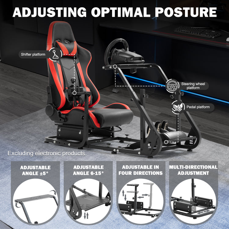 Anman Racing Simulator Cockpit With Red Ergonomic Seat, Mountable Monitor Stand, Fit for  Logitech G27 G29 G920/Fanatec/Thrustmaster T500RS T300RS, Adjustable Driving Simulator, Not Include Steering Wheel, Pedals, Handbrake and Monitor