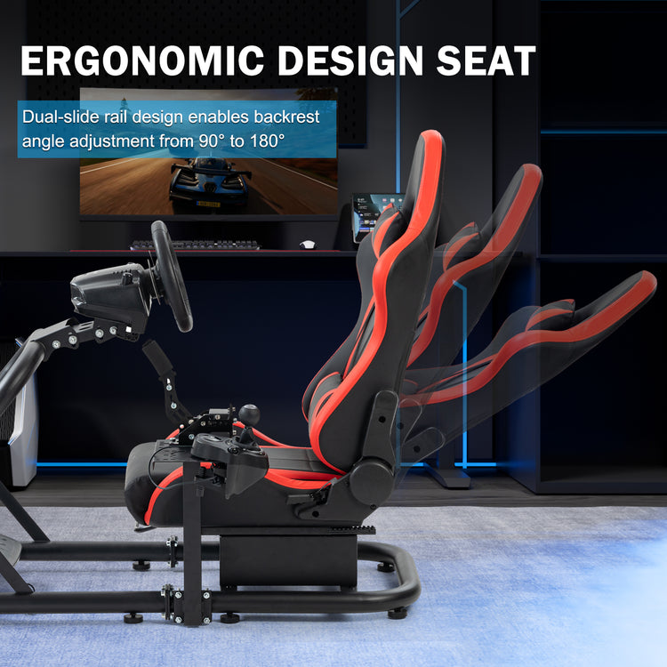 Anman Pro Adjustable Driving Racing Simulator Cockpit with Ergonomic Red Seat, Fit for Logitech G29 G920 G923/Thrustmaster T300RS/Moza R3 R5, Wheel, Pedals and Monitor Mount Not Included