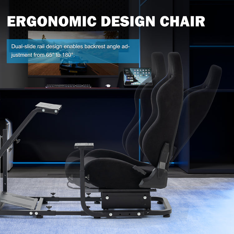 Anman Racing Simulator Cockpit With Black Racing Seat, Mountable Monitor Stand, Fit for Logitech G27 G29 G920/Fanatec/Thrustmaster T500RS T300RS, Adjustable Driving Simulator, Not Include Steering Wheel, Pedals, Handbrake and Monitor