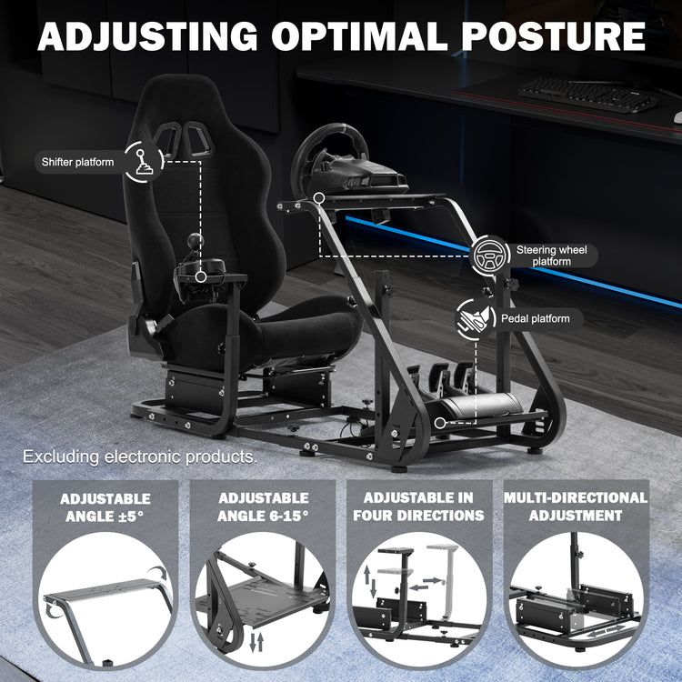 Anman Racing Simulator Cockpit With Black Racing Seat, Mountable Monitor Stand, Fit for Logitech G27 G29 G920/Fanatec/Thrustmaster T500RS T300RS, Adjustable Driving Simulator, Not Include Steering Wheel, Pedals, Handbrake and Monitor