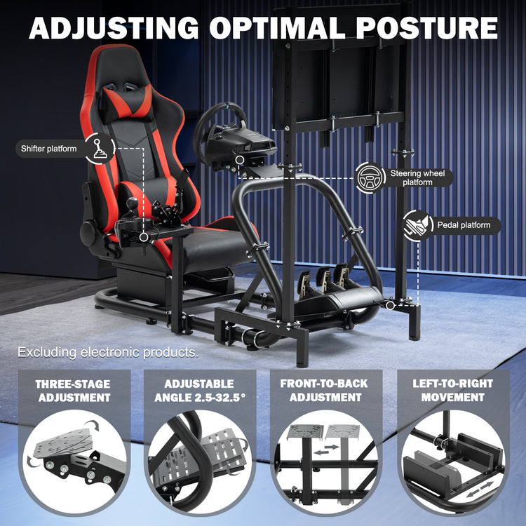 Anman Pro Adjustable Driving Racing Simulator Cockpit with Red Seat and Monitor Mount, Fit for Logitech G29 G920 G923/Thrustmaster T300RS/Moza R3 R5, Wheel, Pedals, and Monitor Not Included