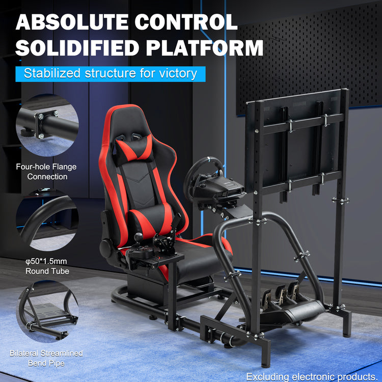 Anman Pro Adjustable Driving Racing Simulator Cockpit with Red Seat and Monitor Mount, Fit for Logitech G29 G920 G923/Thrustmaster T300RS/Moza R3 R5, Wheel, Pedals, and Monitor Not Included