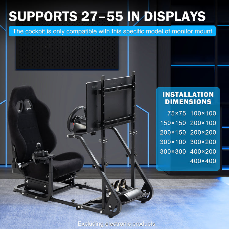 Anman Racing Simulator Cockpit With Black Racing Seat and Monitor Stand, Fit for Logitech G27 G29 G920/for PXN/for Thrustmaster T500RS T300RS, Adjustable Driving Simulator, Not Include Steering Wheel, Pedals, Handbrake, and Monitor
